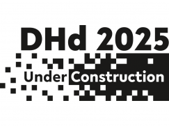 Logo der DHd 2025. Zu lesen ist neben dem Konferenztitel auch das Motto "Under Construction" in einer Struktur aus sich aufbauenden schwarzen Pixeln.
